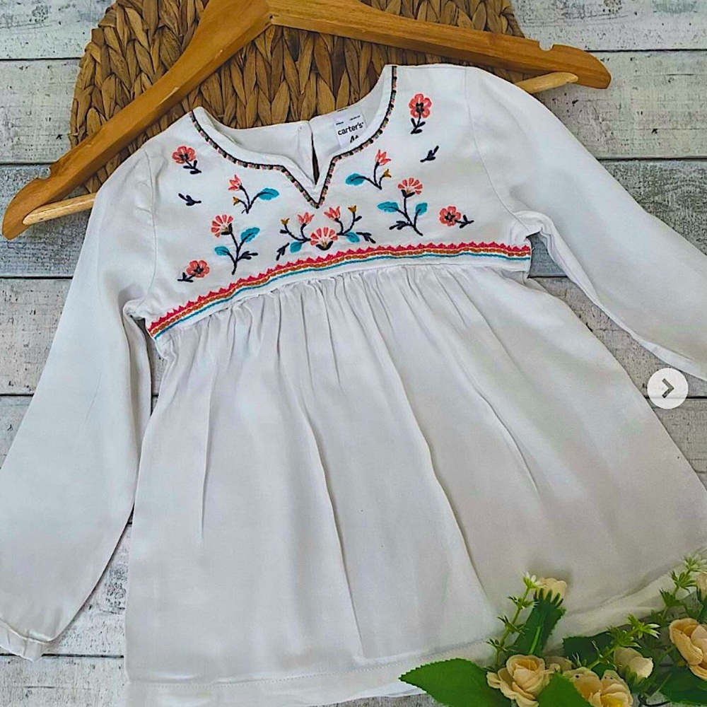 Carter's White Floral Embroidered Baby Girl Blouse 3M